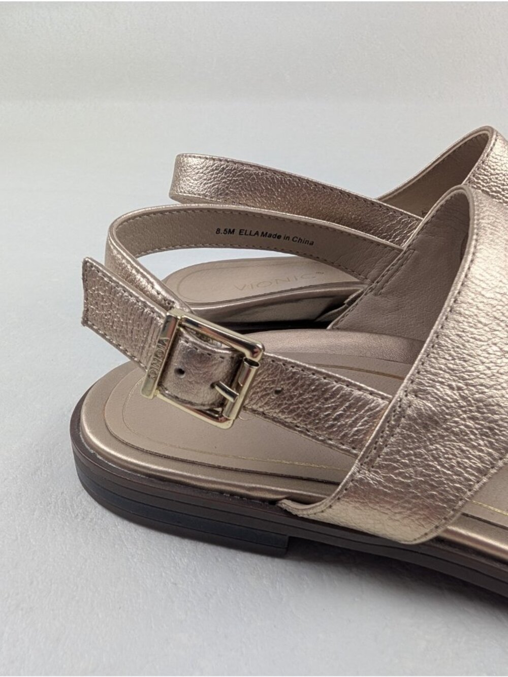 Vionic Ella Slingback Toe Loop Sandal Women 8.5 Gold Metallic Leather Adjustable - Picture 7 of 12